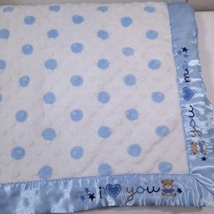Just Born Baby Blanket Blue Minky Dot Bear I Love You & Me‎ Satin Security Lovey